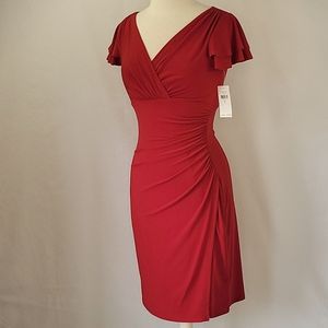 Lauren Ralph Lauren Surplice Ruched Waist Dress Red Size 4 NWT